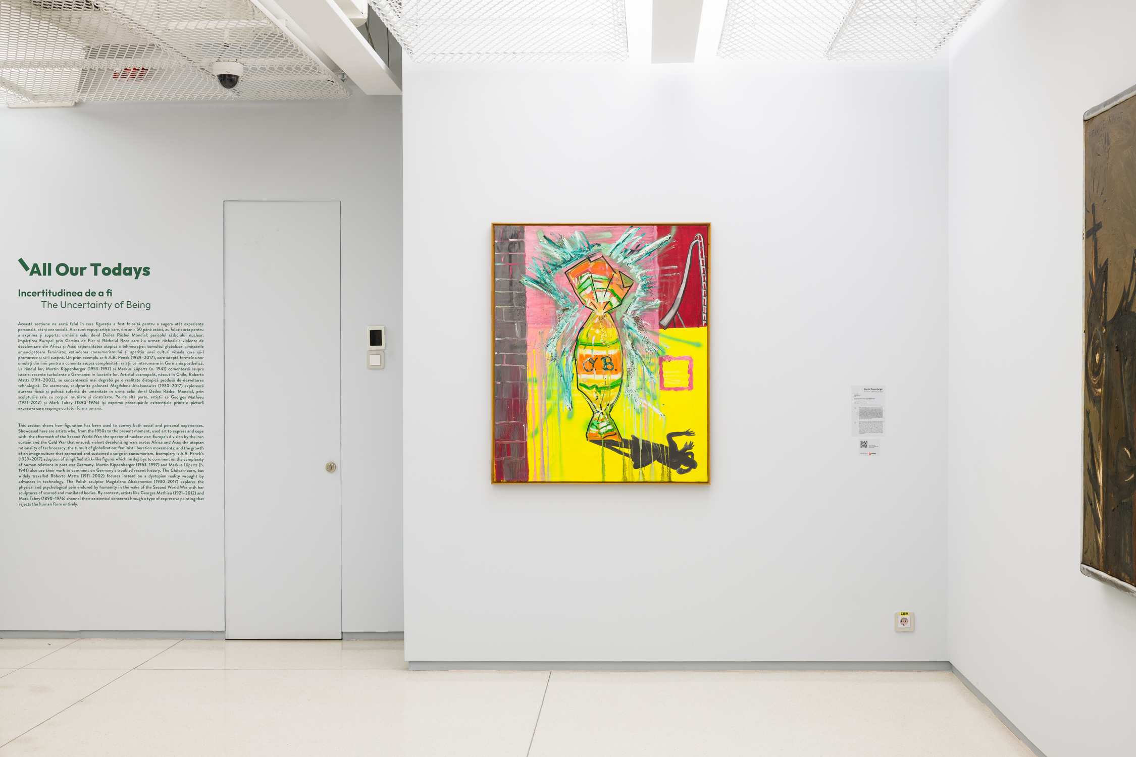 Expressive figurative painting with yellow and red background